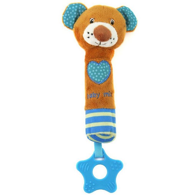 Dětská pískací plyšová hračka s kousátkem Baby Mix medvídek modrý