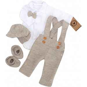 Z&Z 5-dílná pletená sada Boy, body, kalhoty, čepička, motýlek, botičky vel.  80