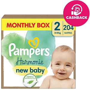 PAMPERS Pleny jednorázové Harmonie Baby vel. 2, 204 ks, 4kg-8kg