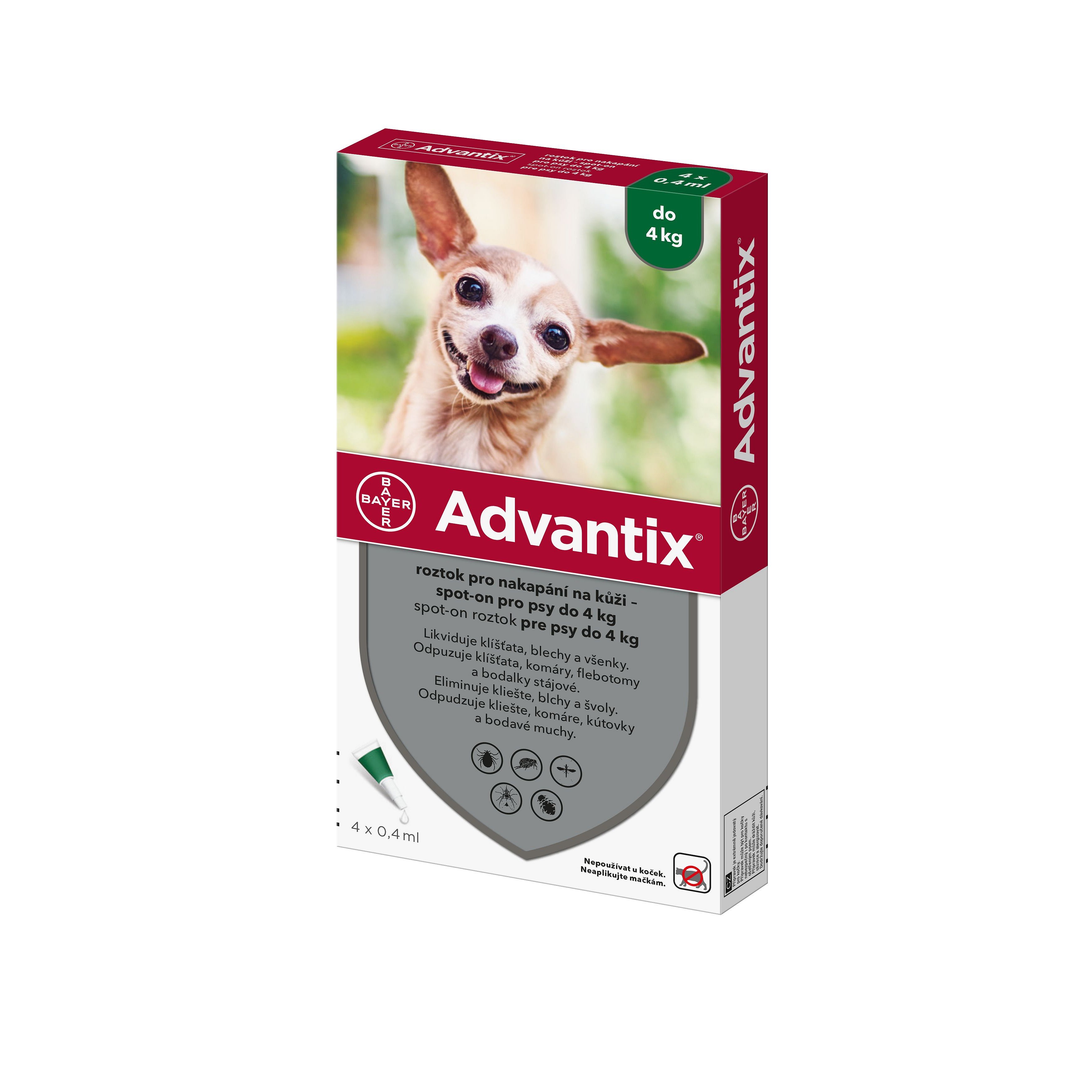 Advantix pro psy do 4 kg spot-on 4x0,4 ml