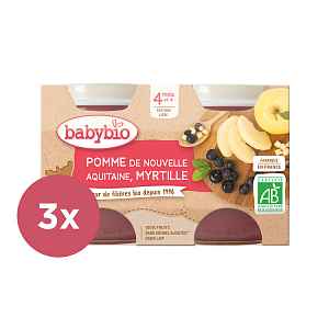 3x BABYBIO Příkrm jablko borůvky (2x130 g)