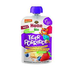 HOLLE Bio Tiger ovocné pyré banán, borůvka, jahoda, oves, quinoa 110g (1r+)