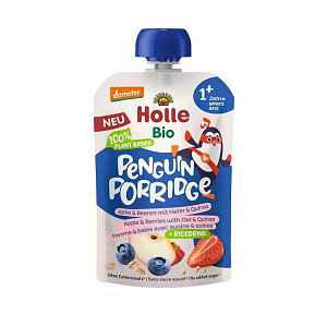 HOLLE Bio Penguin ovocné pyré jablko, borůvka, jahody, oves, quinoa 110g (1r+)