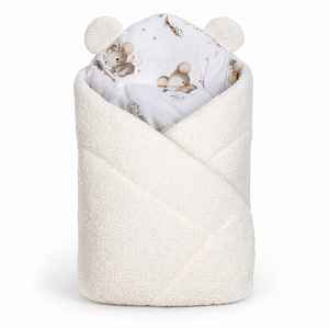 Baby Nellys Beránková zavinovačka bavlna/beránek, boucle - Malá myška, smetana