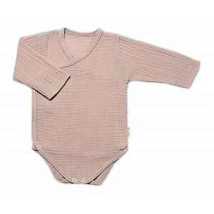 Baby Nellys Zavinovací kojenecké body dl. rukáv, mušelín,  béžové, veľ. 62