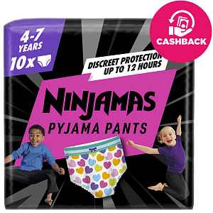 PAMPERS Kalhotky plenkové Ninjamas Pyjama Pants Srdíčka, 10 ks, 7 let, 17kg-30kg