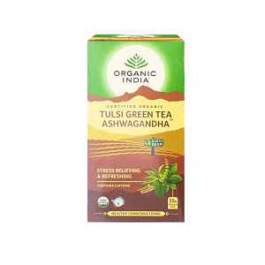 Organic India Tulsi se zeleným čajem a ašvagandou BIO, 25 sáčků