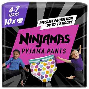 PAMPERS Kalhotky plenkové Ninjamas Pyjama Pants Srdíčka, 10 ks, 7 let, 17kg-30kg
