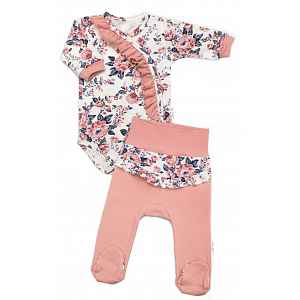 Baby Nellys Bavlněná sada 2D, body + polodupačky Růžičky, pudrově růžová