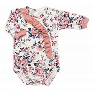 Baby Nellys Bavlněná sada 2D, body + polodupačky Růžičky, pudrově růžová