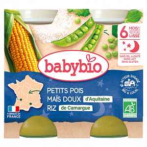 BABYBIO večerní menu hrášek se sladkou kukuřicí a rýží 2x200 g