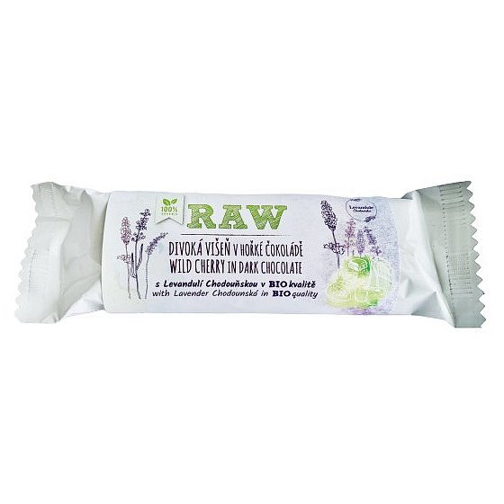 Organic Raw Snack Divoká višeň v hořké čokoládě s Levandulí Chodouňskou
