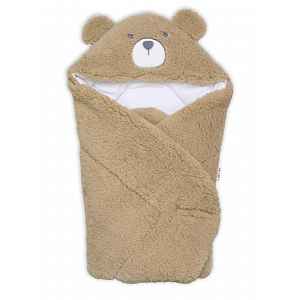 Baby Nellys Beránková zavinovačka s kapucí bavlna/beránek, Teddy Bear - hnědá/bílá