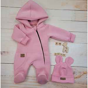 Kazum Oteplený dětský overal se šlapkama a kapucí + čepička, 2D, , růžový