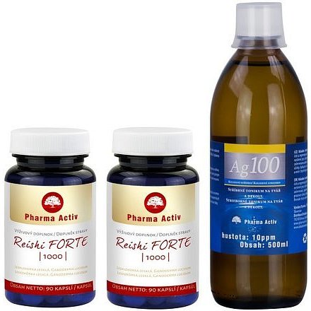 Reishi 1000 Forte 90kaps.1+1 + Koloidní stříbro Ag100 10ppm 500ml