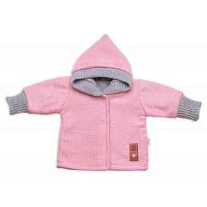 Baby Nellys Rostoucí oboustranný svetřík s kapucí Hand Made, růžová-šedá, vel. 68/74