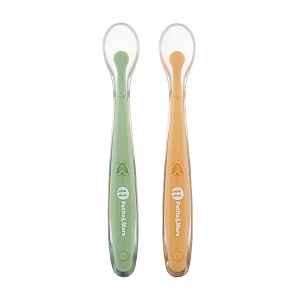 PETITE&MARS Silikonové lžičky s pouzdrem, sada 2 ks, Take&Match Pea - Ochre 6m+