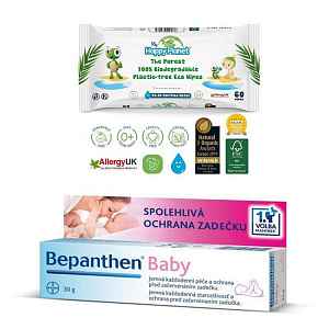 BEPANTHEN Mast Baby 30 g + vlhčené ubrousky Happy Planet 100% BIO, 60 ks