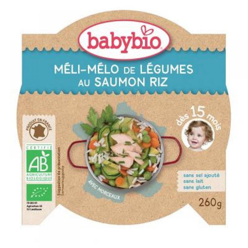 Babybio zeleninová směs s lososem a rýží 260 g