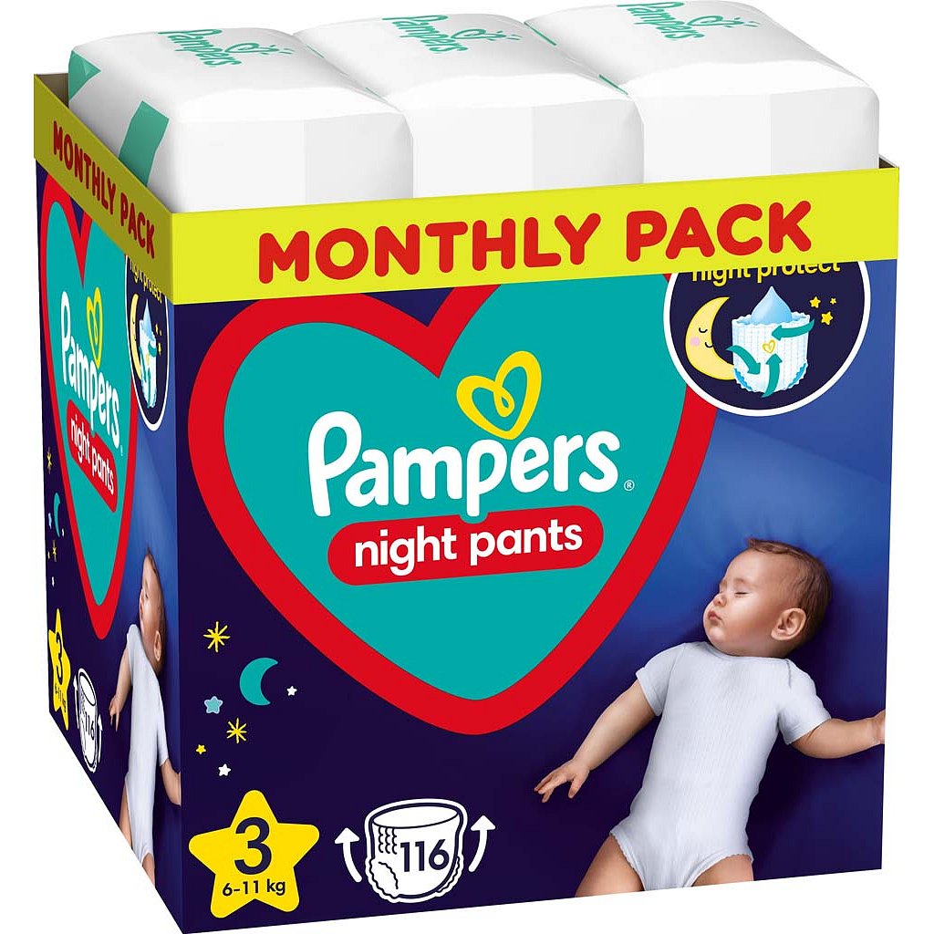PAMPERS Night Pants Plenkové Kalhotky Velikost 3, 116 ks, 6-11 kg