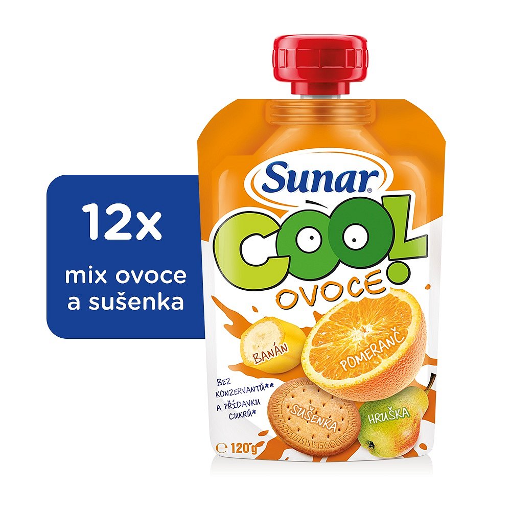 12x SUNÁREK Cool ovoce Pomeranč, banán, sušenka (120g) - ovocný příkrm