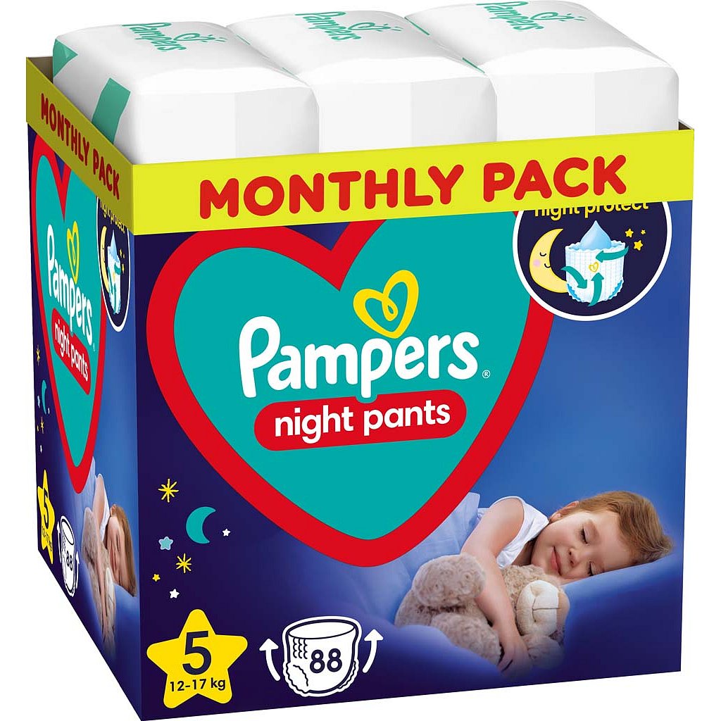 PAMPERS Night Pants Plenkové Kalhotky Velikost 5, 88 ks, 12-17 kg