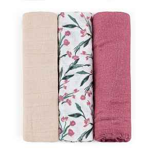 PETITE&MARS Sada plen bambusová mušelínová 3ks Moussy Pink Meadow 68 x 68 cm