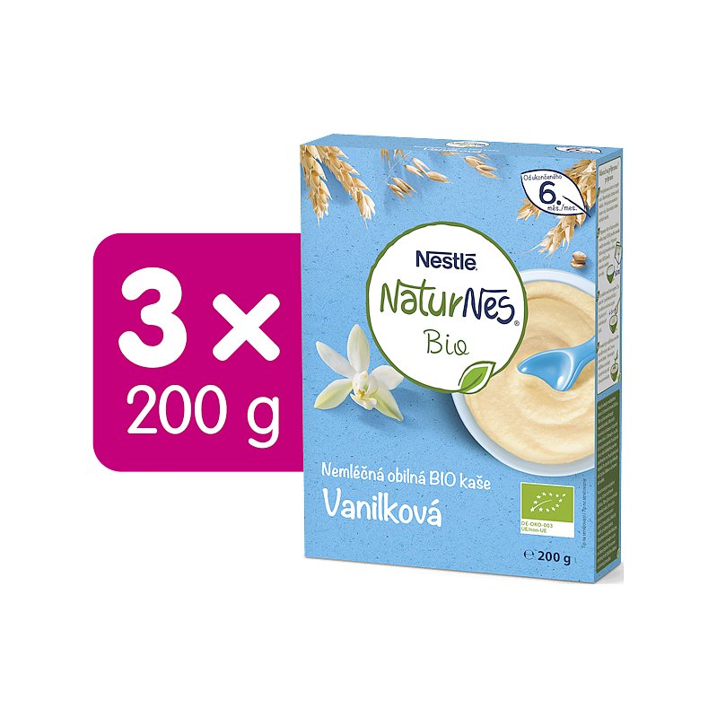 3x NESTLÉ Naturnes BIO Nemléčná kaše Vanilková 200 g