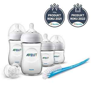 Philips Avent Startovací sada Natural 4 x láhev + kartáč + šidítko Transparentní