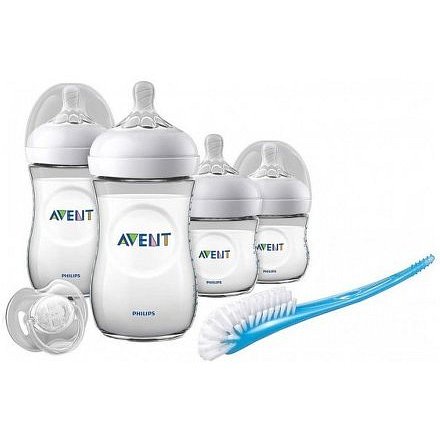 Philips Avent Startovací sada Natural 4 x láhev + kartáč + šidítko Transparentní