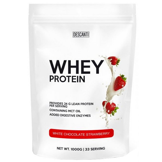 DESCANTI Whey Protein Bílá čokoláda, jahoda 1000g