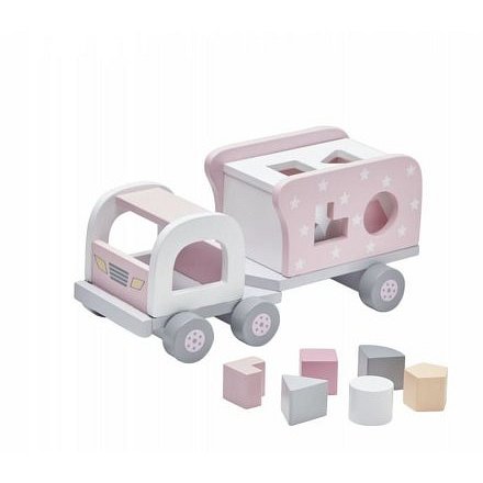 Kids Concept Dřevěné nákladní s kostkami auto růžové