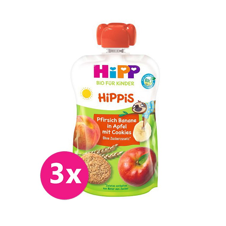 3x HiPP BIO Hippies Jablko-Broskev od uk. 1. roku, 100 g