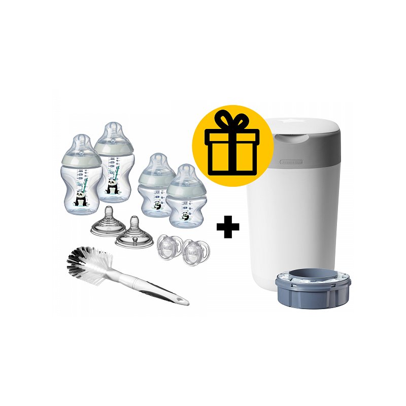 Tommee Tippee Sada kojeneckých lahviček C2N s kartáčem Girl + Koš na pleny Sangenic Twist & Click