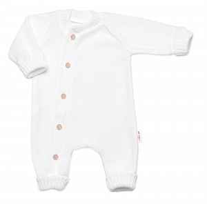Baby Nellys Pletený overálek s knoflíčky zap. bokem, Hand Made, bílý,62