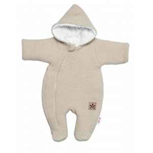 Baby Nellys Zimní pletená kombinézka/overálek s kapucí béžová, capuccino