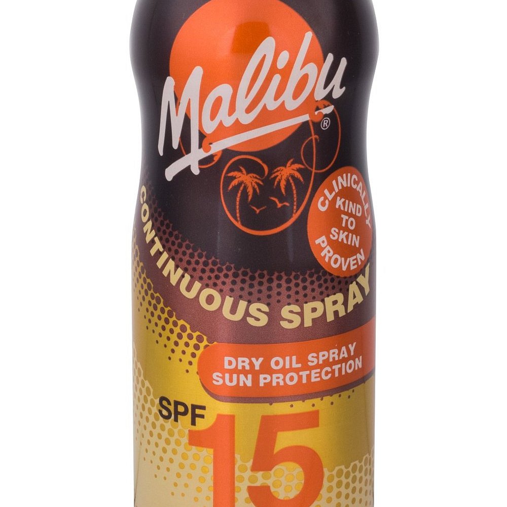 MALIBU Continuous Spray SPF15 Opalovací přípravek na tělo Dry Oil 175 ml