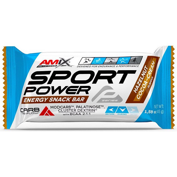 AMIX, Sport Power Energy Snack Bar, Lískooříškový kakaový krém, 45g