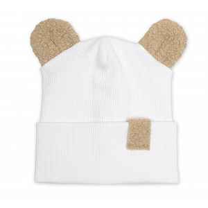 Baby Nellys Dvouvrstvá žebrovaná čepička s oušky boucle medvídek - bílá