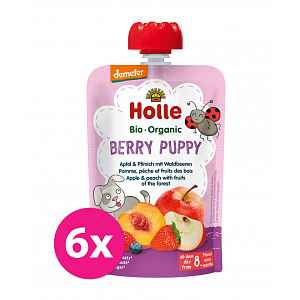 6x HOLLE Berry Puppy Bio ovocné pyré jablko, broskev a lesní plody, 100 g (6 m+)