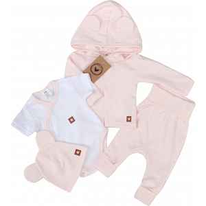 Z&Z Novorozenecká sada 4D, body kr. rukáv, tepláčky, kabátek a čepička , růžová