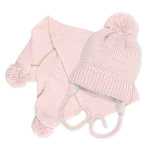 Baby Nellys Zimní čepička s šálou - NATURE, 0-6m - pudrově růžová