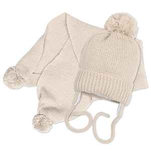 Baby Nellys Zimní čepička s šálou - NATURE, 0-6m - béžová