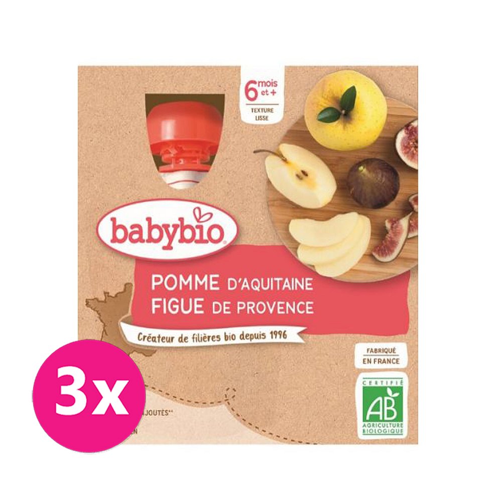 3x BABYBIO Jablko fík 4x90 g – ovocný příkrm