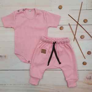 Kazum Žebrovaná souprava body kr. rukáv + tepláčky Magic, bavlna, růžová