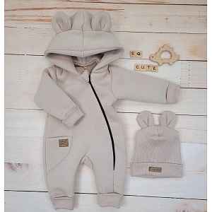 Kazum Oteplený dětský overal bez šlapek s kapucí + čepička, 2D, , béžový, vel. 68 vel.  68