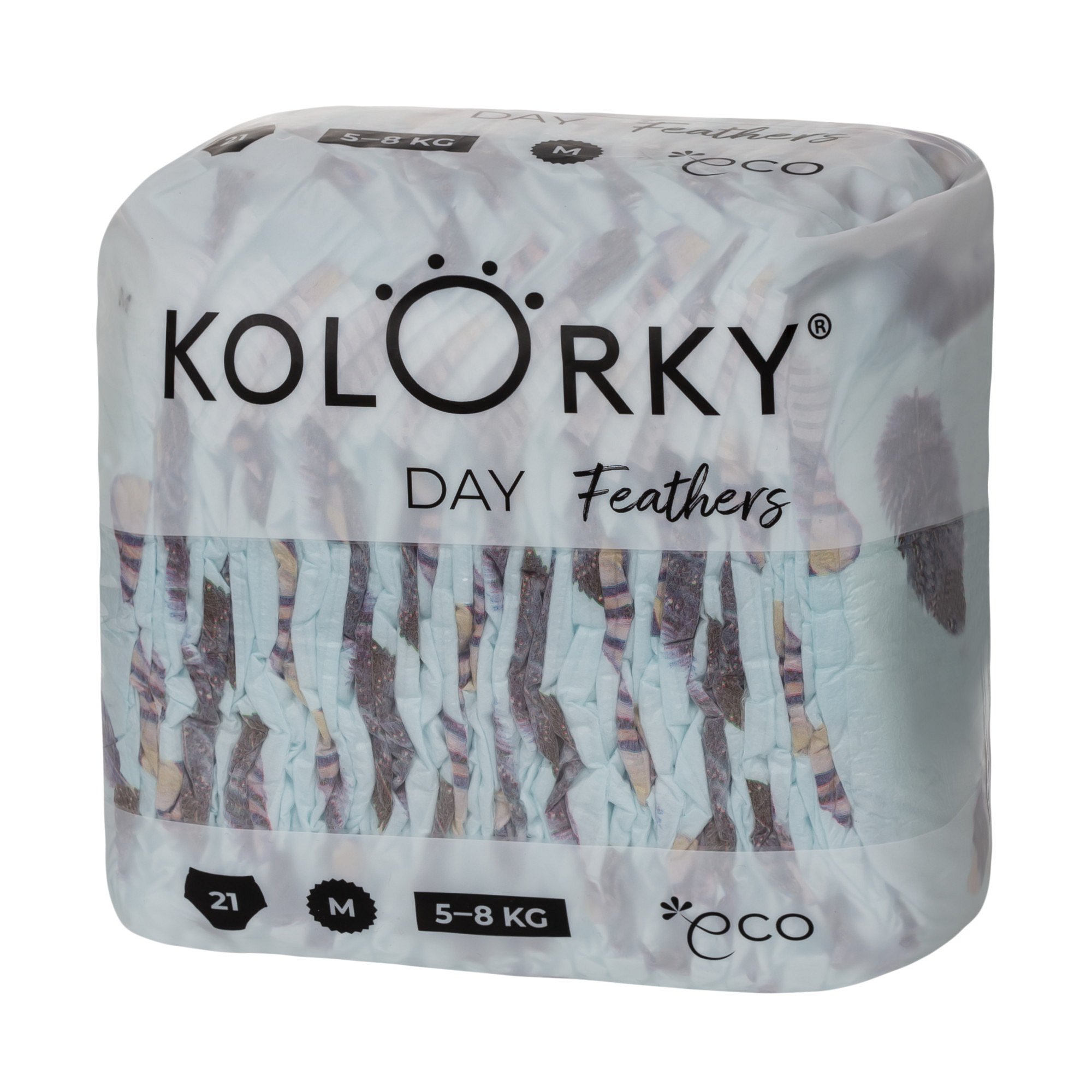 Kolorky DAY - peří - M (5-8 kg) jednorázové eko plenky21ks