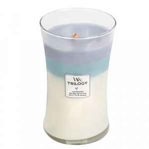 Woodwick Trilogy Calming Retreat vonná svíčka s dřevěným knotem 609,5 g