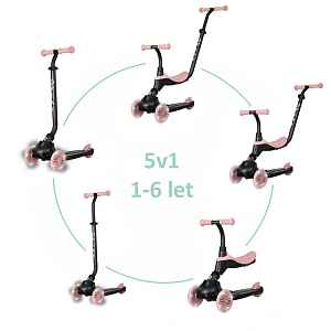 QPLAY Koloběžka / odrážedlo Sema Evo s LED světly Coral Pink, věk 1 - 6 let, do 50 kg