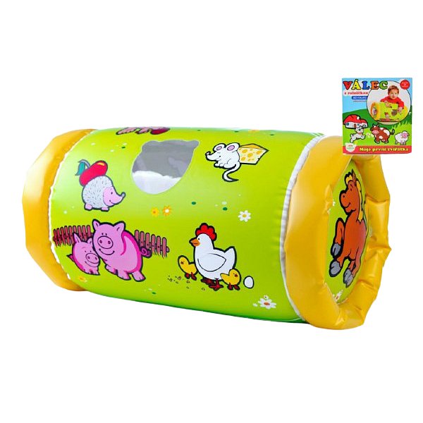 Teddies Válec s rolničkou nafukovací Moje první zvířátka 42x23cm v krabici 6m+ MPZ